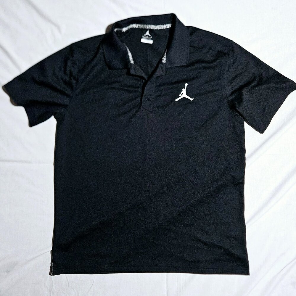 NIKE JORDAN JUMPMAN DRI FIT POLO BLACK WHITE LARGE EUC